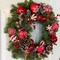 Haute Decor 26 Inch Holiday Times Wreath with Soft White LED Lights and Automatic Timer - Christmas Wreath with Patterned Red and White Shatterproof Ornaments, Berries, and Real Pinecones…